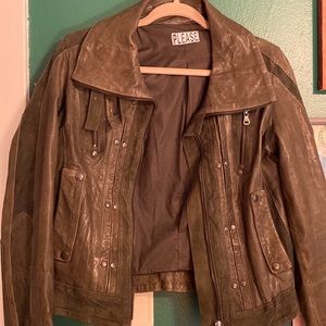100% leather jacket, grey/soft black, size medium (Italian 44), by PLEASE.